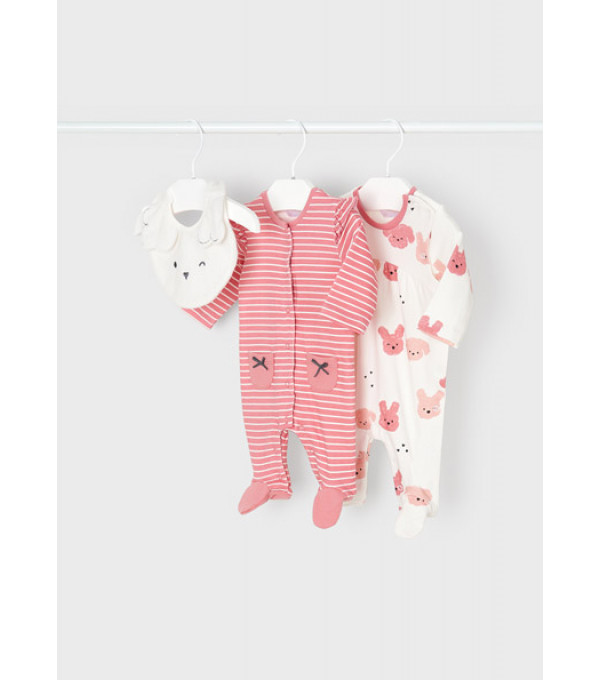 Set roz 2 pijamale si bavetica pentru nou-nascut ECOFRIENDS MAYORAL 2609 MY-SET09M