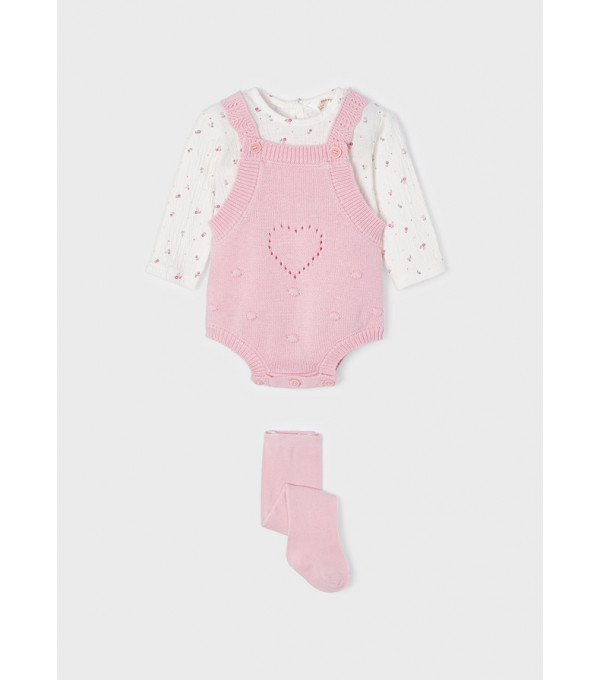 Set salopeta roz tricot pentru nou-nascut ECOFRIENDS 2637 MY-SET01M