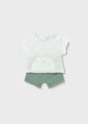 Set nou-nascut cu tricou alb cu dungi verzi si pantaloni verzi MAYORAL 1626 MY-CS23J