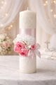 Lumanare cu dantela alba si flori roz NB-LUMANARE01X 1212
