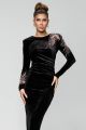 Rochie midi neagra din catifea BBY-R98T