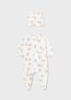 Pijama lunga imprimeu roz cu  caciulita Better Cotton nou-nascut 1721 MY-PIJA10T