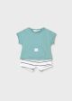 Set nou-nascut cu tricou albastru si pantaloni albi cu dungi gri MAYORAL 1626 MY-CS23J