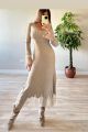 Rochie lunga bej  tricotata cu dantela IT-RL01F