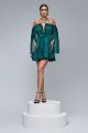 Rochie scurta din voal imprimeu animal print verde BBY-R59T