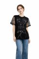 Tricou negru cu pietricele si dantela IT-BL04J