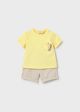 Costum nou-nascut baiat cu tricou galben si pantaloni crem MAYORAL 1652 MY-CS28J