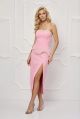 Rochie midi roz accesorizata cu perlute albe BBY-R51J