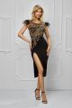 Rochie midi neagra cu insertii aurii BBY-R48A