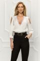 Bluza alba satinata cu decolteu in V, accesorizat cu dantela BBY-BL13A
