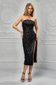 Rochie midi neagra cu insertii in forma de raza BBY-R38A
