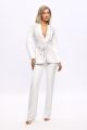 Costum alb din doua piese: sacou cu pene si pantaloni evazati BBY-CS36F