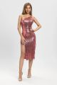 Rochie maxi roz cu franjuri de paiete BBY-R19A
