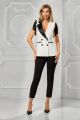 Compleu elegant, sacou alb tip vesta si pantaloni negri conici BBY-CS05A