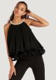 Bluza neagra in pliuri cu perle IT-BL123A