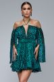 Rochie scurta din voal cu imprimeu verde BBY-R60A