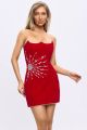 Rochie scurta din catifea rosie, accesorizata de cristale pretioase BBY-R93F