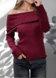 Bluza cu umerii goi burgundy cu volan lat IT-BL67F