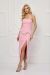 Rochie midi roz accesorizata cu perlute albe BBY-R51J