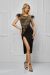 Rochie midi neagra cu insertii aurii BBY-R48A