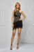 Rochie scurta neagra cu insertii aurii si pene BBY-R47A