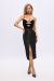 Rochie midi neagra cu bust din catifea, fusta satinata cu slit si falduri BBY-R107F