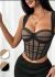 Corset elegant negru si taupe cu detalii din voal IT-CO02A